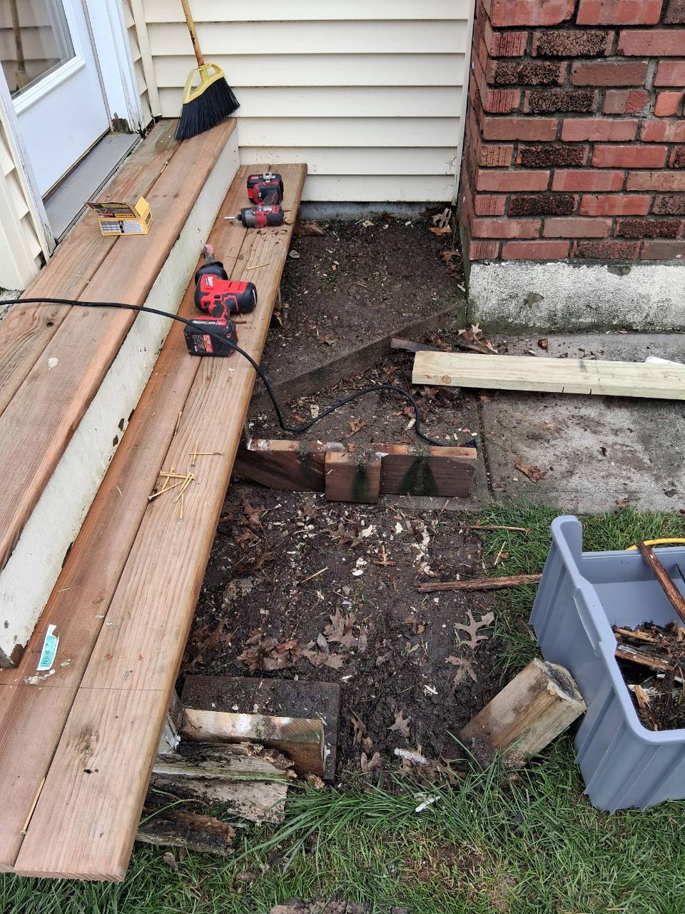 Porch repair in progress